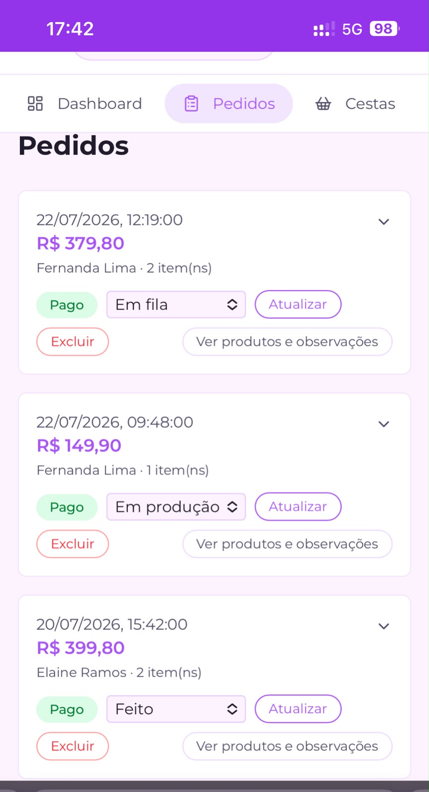 Pedidos automáticos
